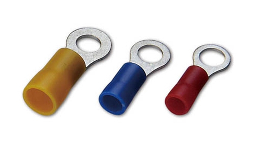 Easy entry PVC insulate ring terminals, M10 stud size, 12-10AWG-SGE  TERMINALS & WIRING ACCESSORIES INC.